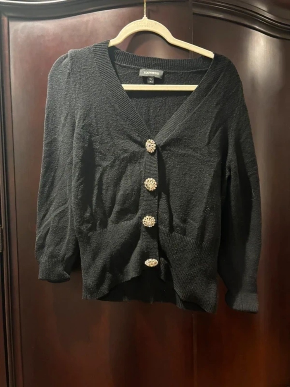 Express Black Sweater/Cardigan with Flower Buttons